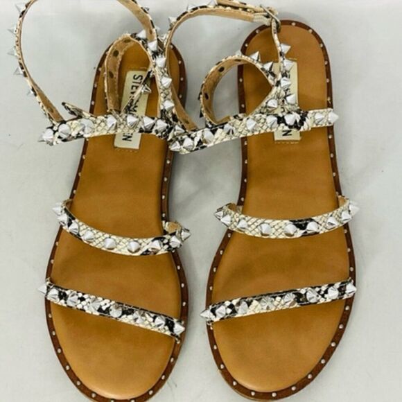 Steve Madden snakeskin Travel Rock Stud Flat Sandals Ankle Strap Size 6.5 Excell - Picture 2 of 7